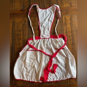 Vintage Full Bib Apron Red Trim Floral Print Handmade Retro Kitchen